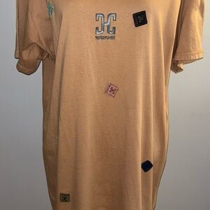 Vintage Art-To- Wear T-shirt Dress One Size Camel Color with Little Patches